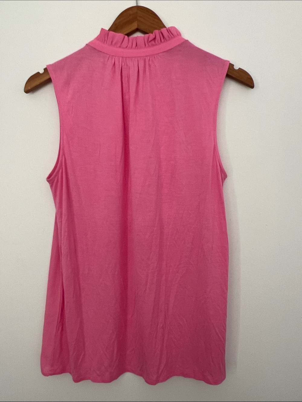 LOFT Pink Sleeveless Ruffle-Neck Button-Front Shell - Picture 3 of 7
